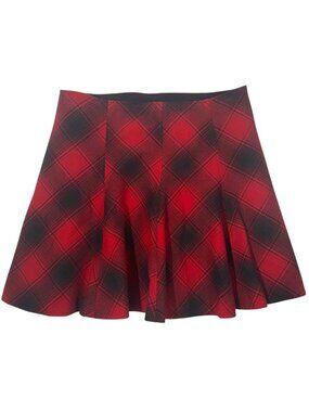 Polo Ralph Lauren Red & Black Plaid Wool Blend Skirt With Silk Lining Size 2